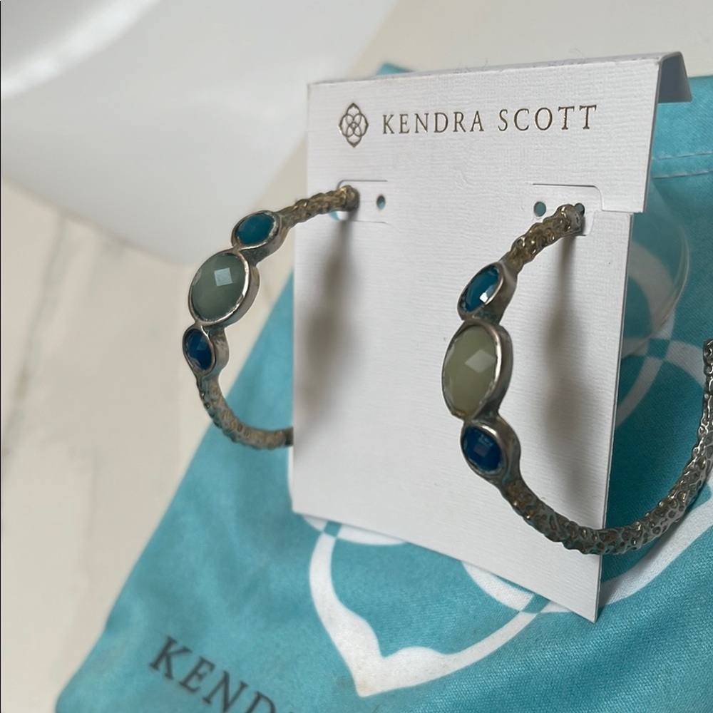 Kendra Scott VINTAGE RARE Silver,  Blue and Green Hoop Earrings